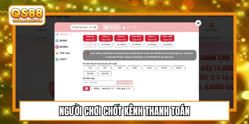Người chơi chốt kênh thanh toán