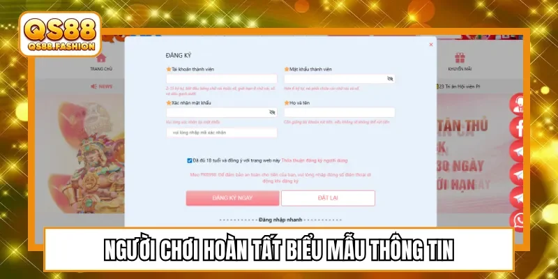 Người chơi hoàn tất biểu mẫu thông tin